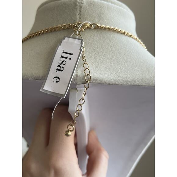 NWT LISA E Gold Tone Chain Pink Black bead Statement Necklace - Picture 3 of 5